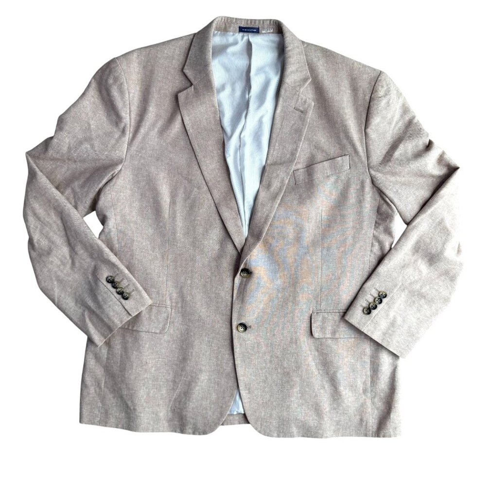Stafford Linen Blazer Mens 48R Classic Fit Beige Linen Blend Sport Coat Preppy